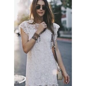 Tularosa - Lace Mini Dress Crochet Pom Pom Trim Sleeveless Boho Festival Size S